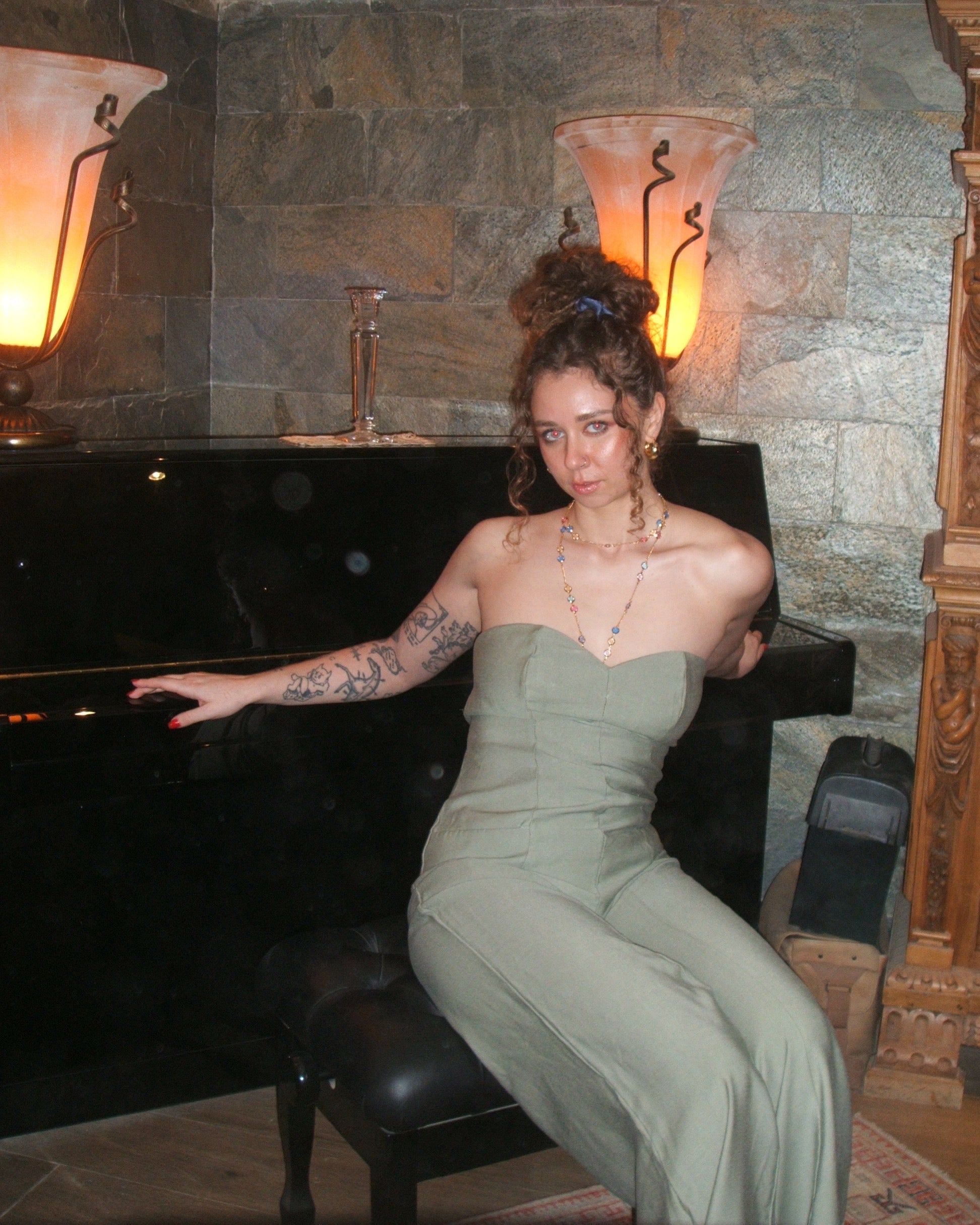 Strapless Heart-Shaped Jumpsuit in Olive