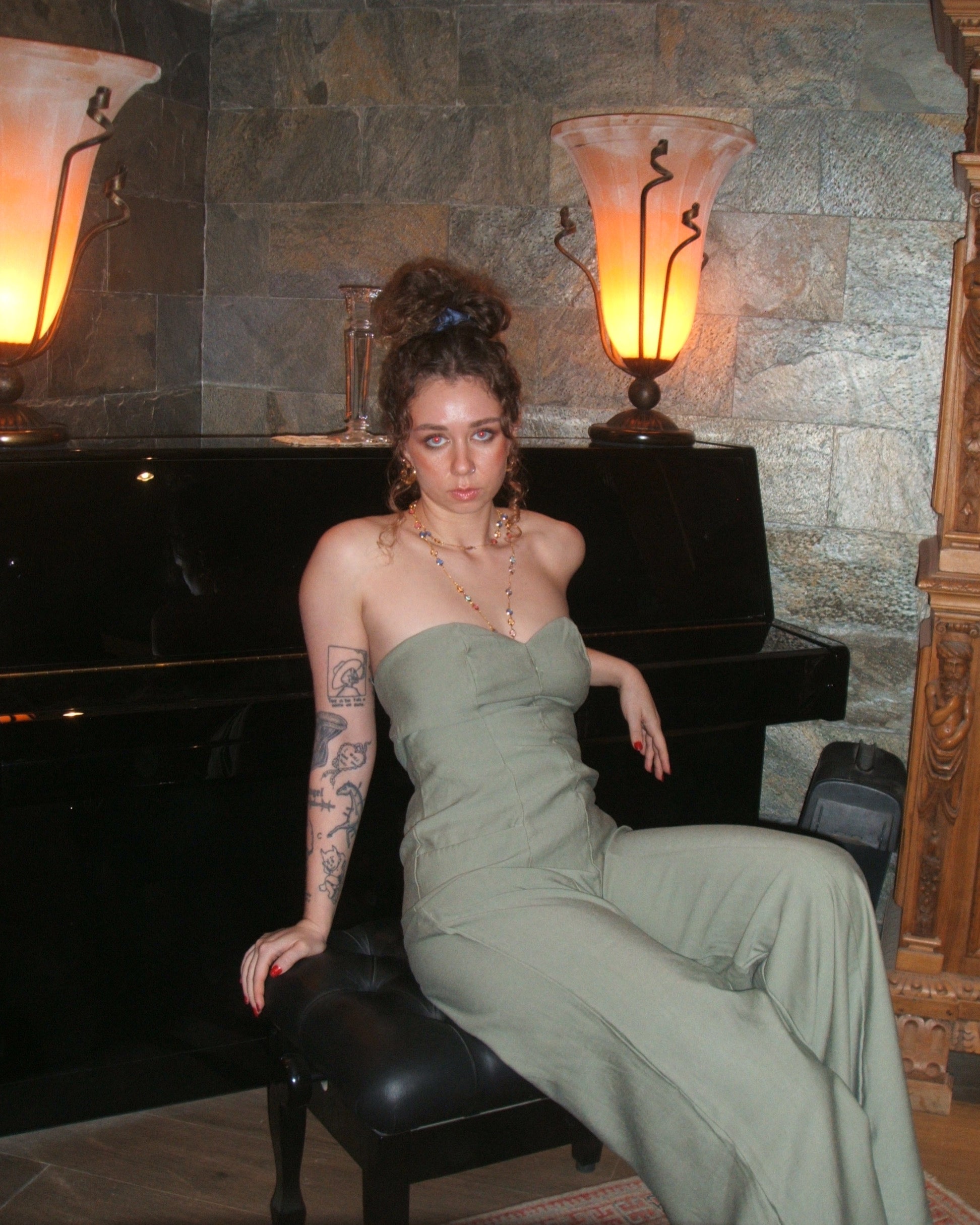 Strapless Heart-Shaped Jumpsuit in Olive