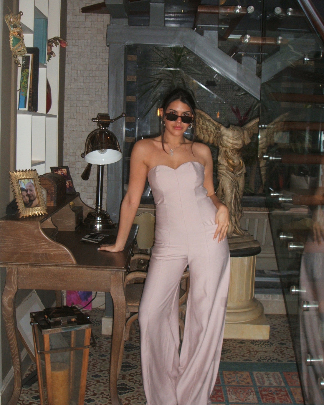 Strapless Heart-Shaped Jumpsuit in Dusty Pink